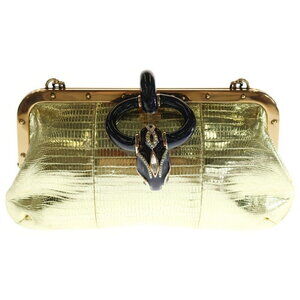 GUCCI Snake Chain Shoulder Pouch Gold Purple Leather